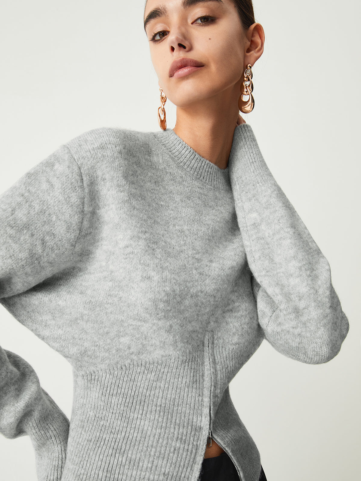 Half Zip Fuzzy Sweater-Chicvia