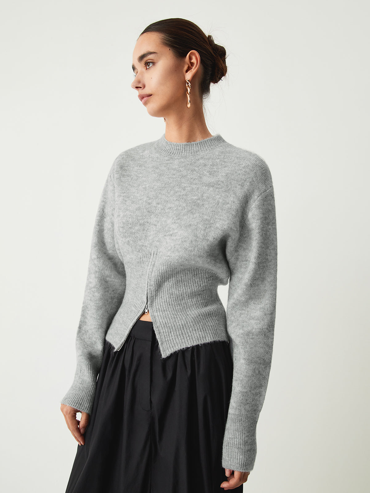 Half Zip Fuzzy Sweater-Chicvia