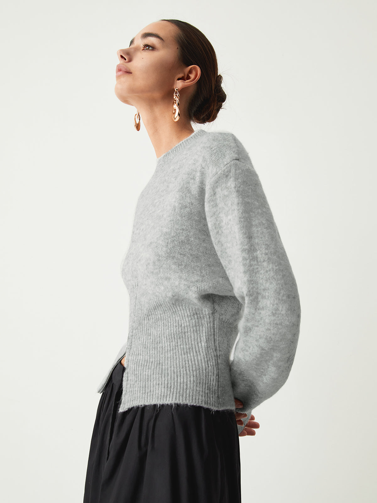Half Zip Fuzzy Sweater-Chicvia
