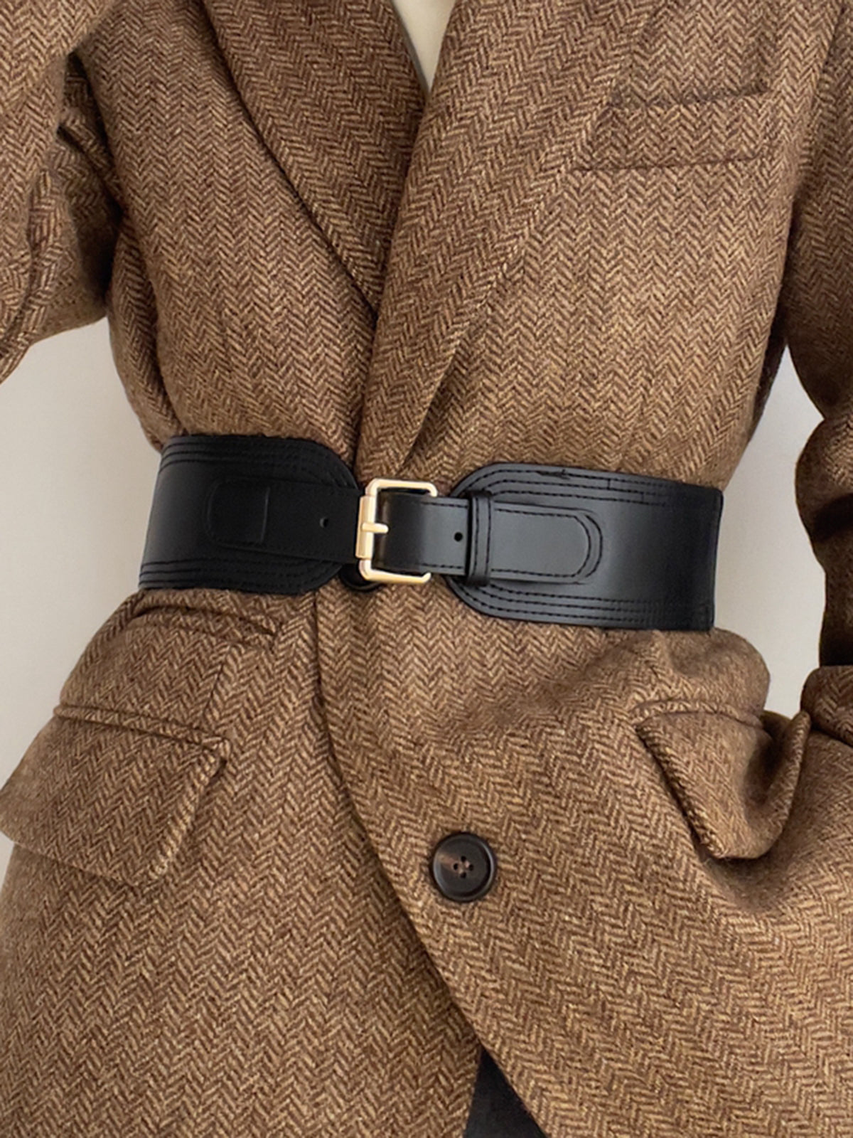 Faux Leather Buckle Corset Belt-Chicvia