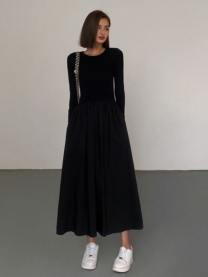 Leisure Pockets Long Sleeve Long Dress-Chicvia