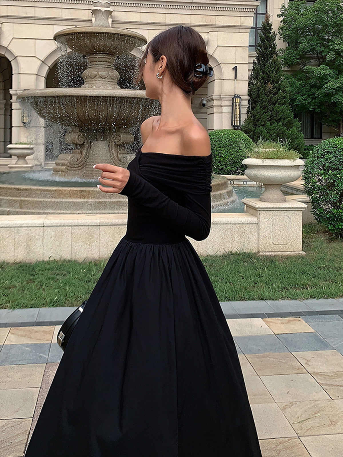 Off Shoulder Criss Cross Long Dress-Chicvia