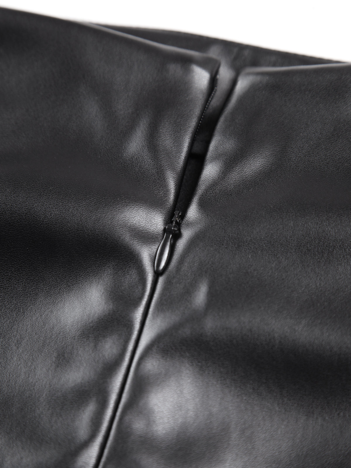 Faux Leather Ruched Slit Midi Skirt-Chicvia