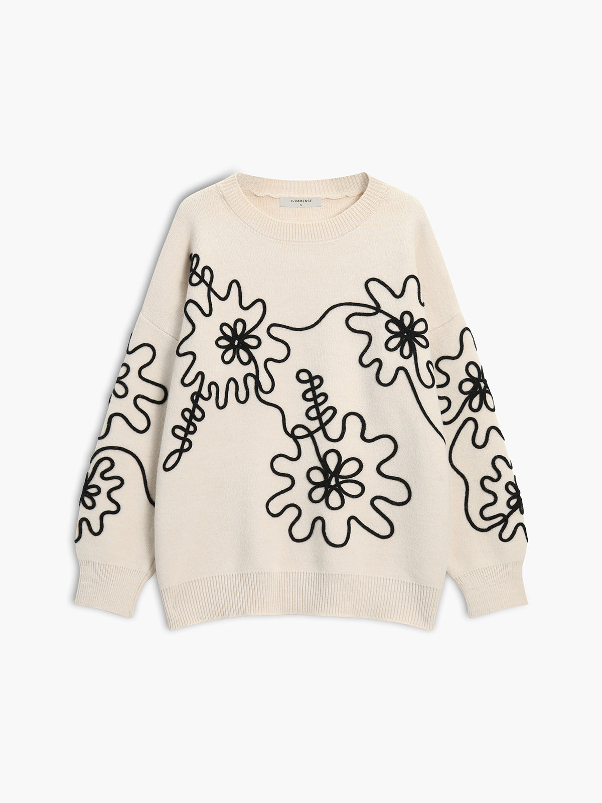 Knit Floral Oversized Sweater-Chicvia