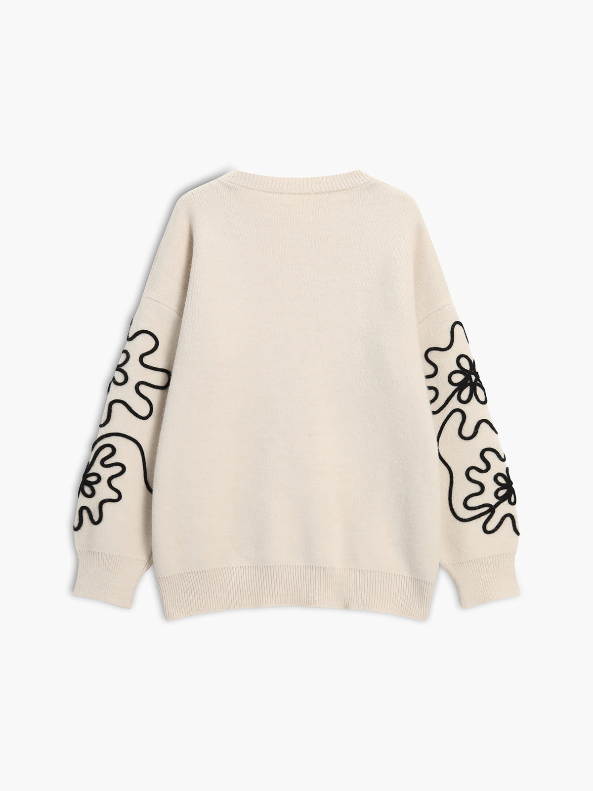 Knit Floral Oversized Sweater-Chicvia