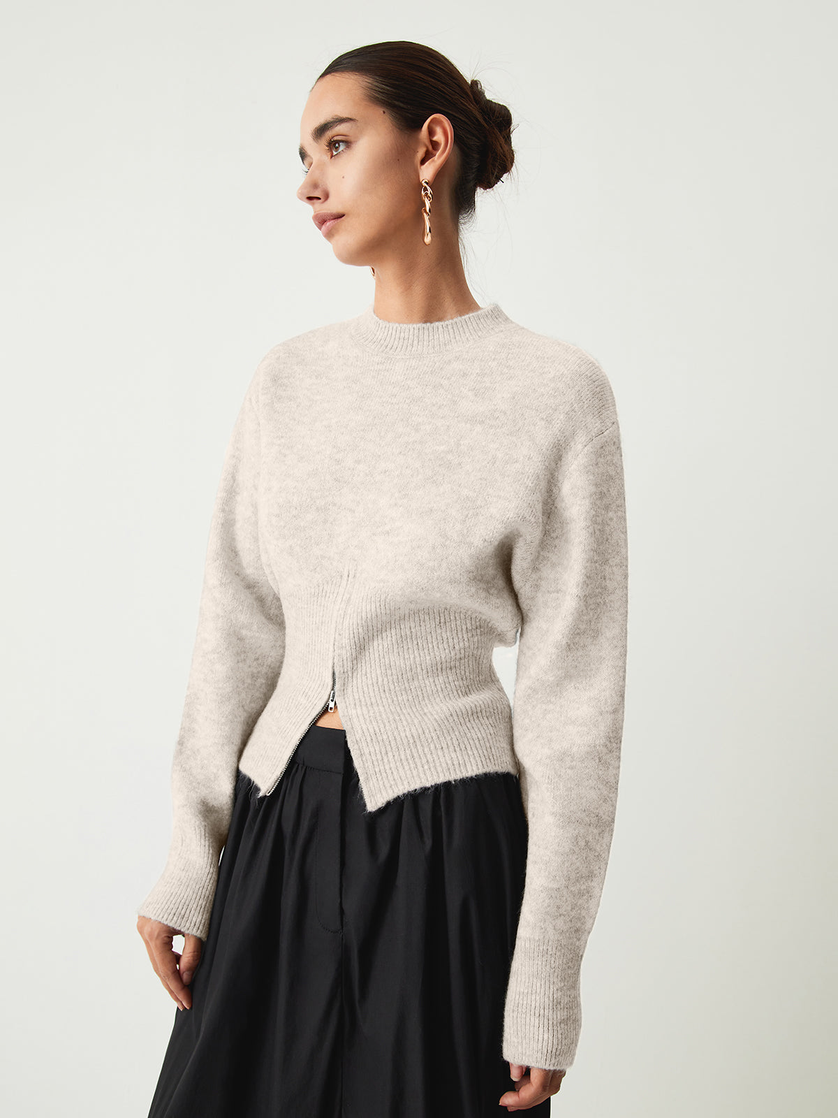Half Zip Fuzzy Sweater-Chicvia