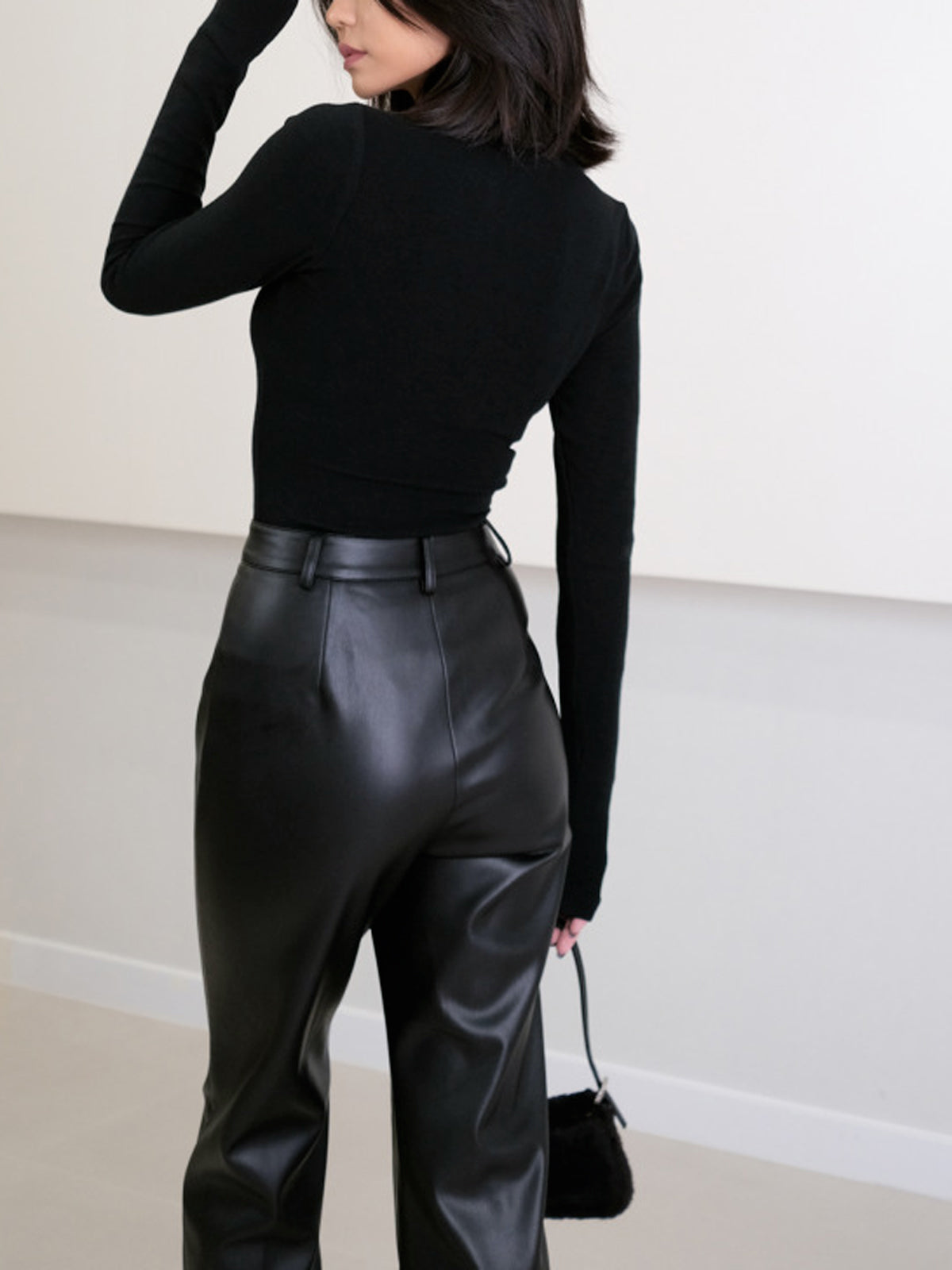 High Waist Faux Leather Pants-Chicvia