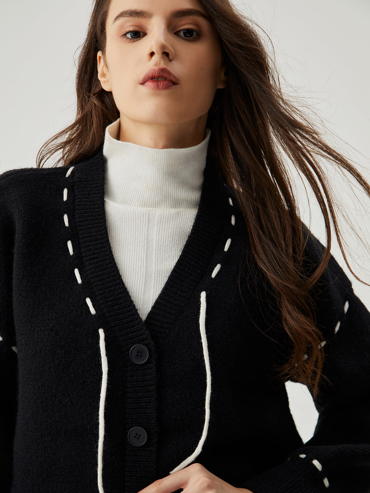 Knit Contrast Trim Button Down Cardigan-Chicvia