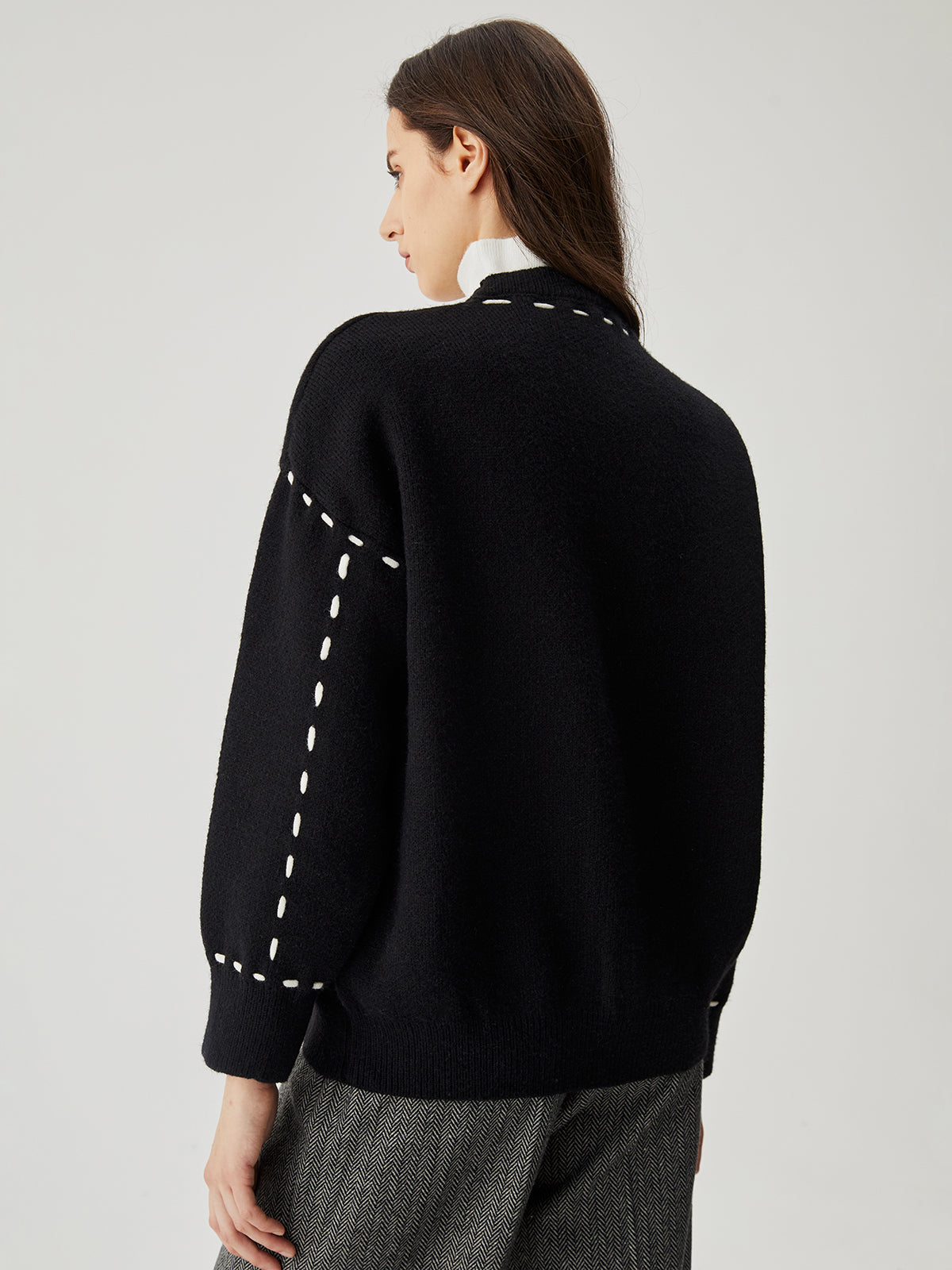 Knit Contrast Trim Button Down Cardigan-Chicvia