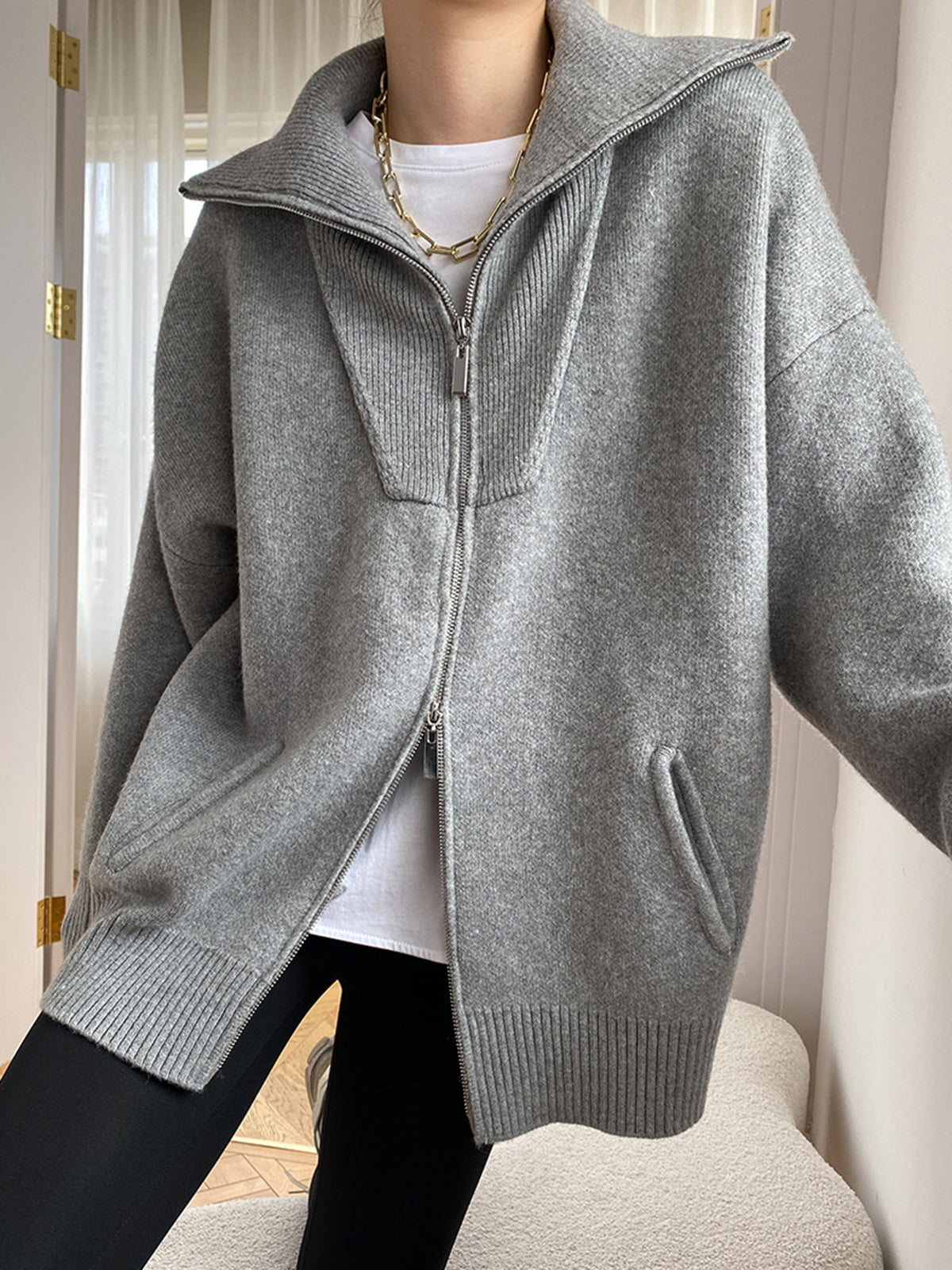 Oversized Open Collar Cardigan-Chicvia