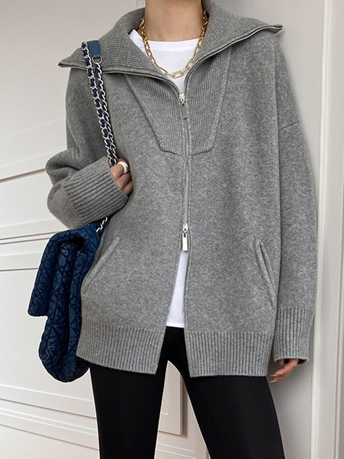 Oversized Open Collar Cardigan-Chicvia