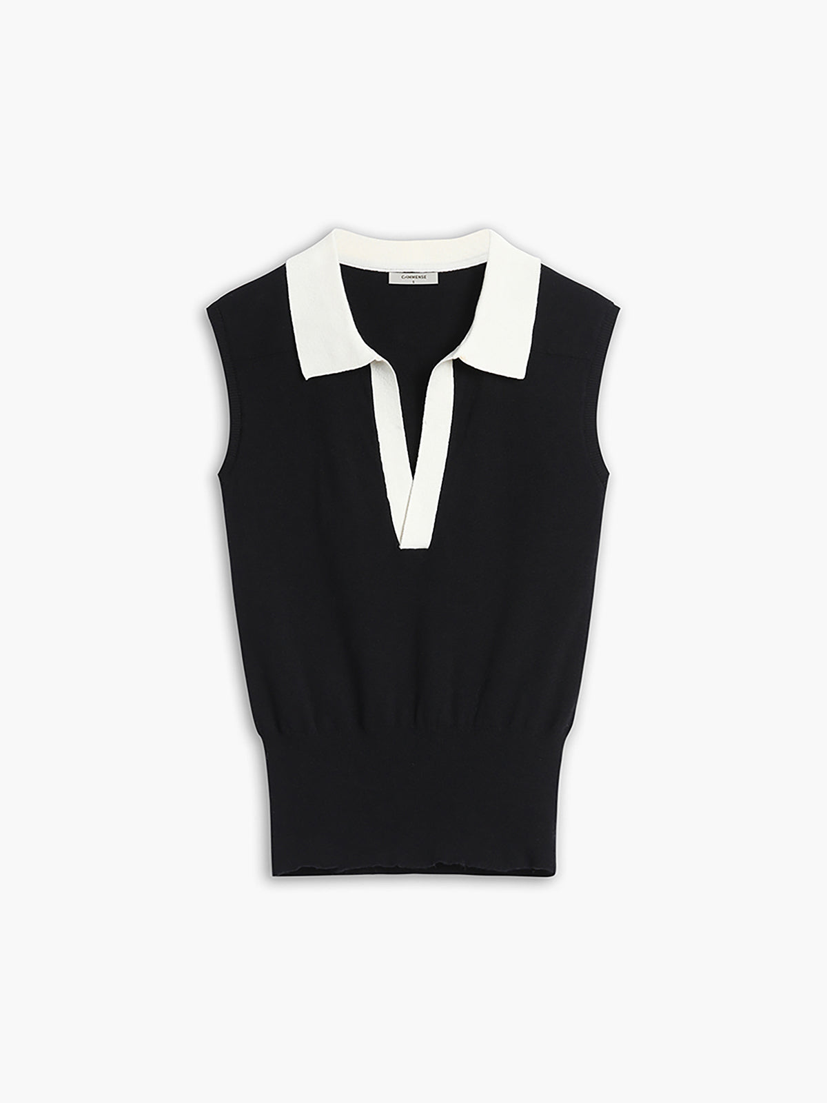 Contrast Trim Collar V-neck Knit Sweater Vest-Chicvia