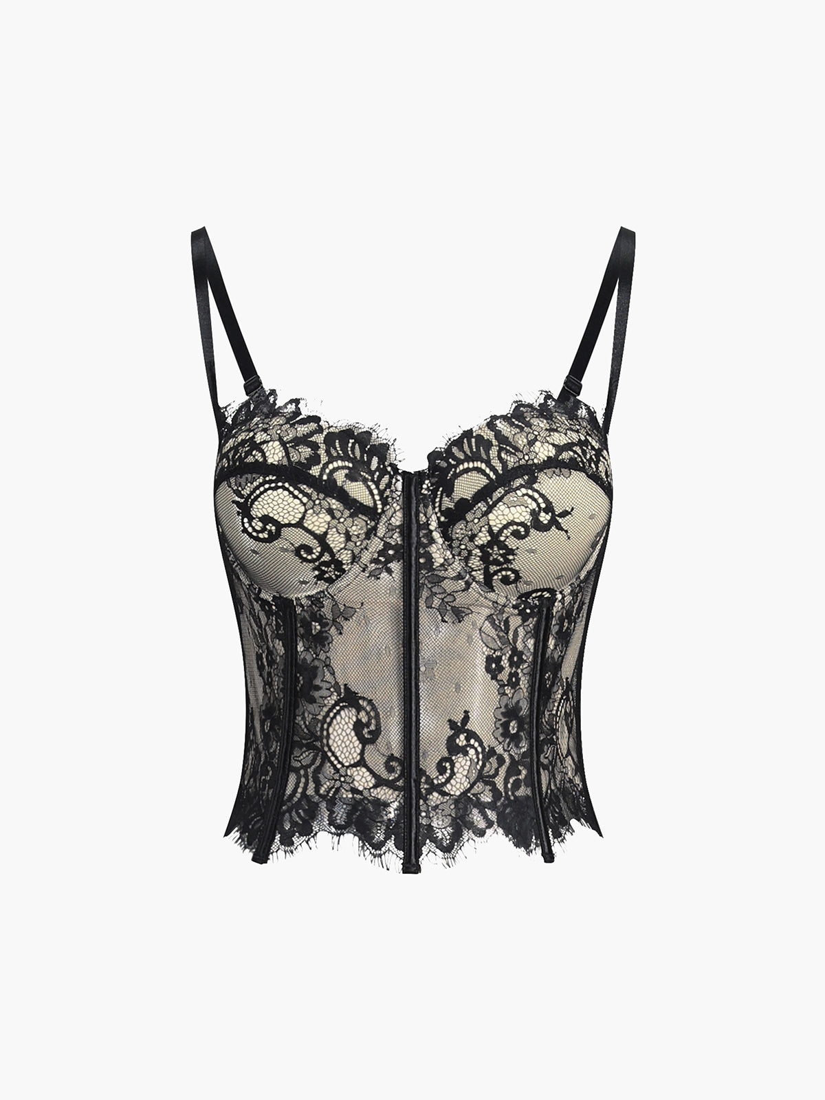 Floral Lace Semi-sheer Corset-Chicvia