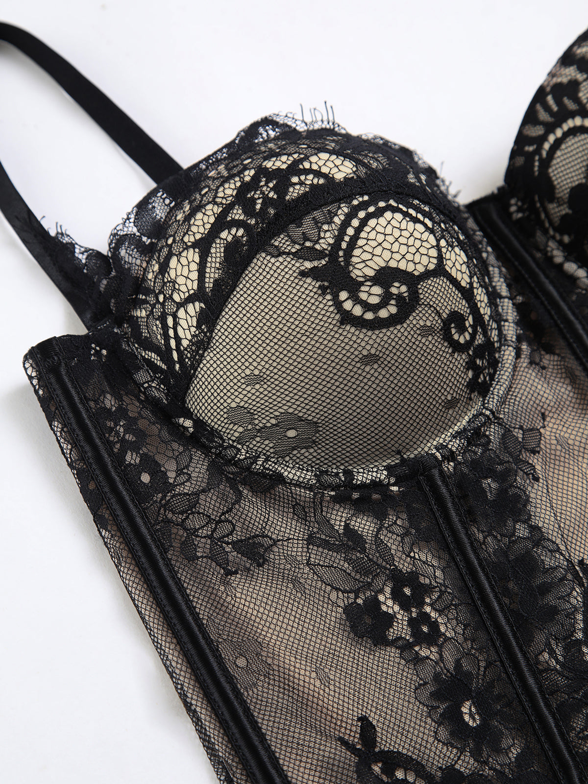 Floral Lace Semi-sheer Corset-Chicvia