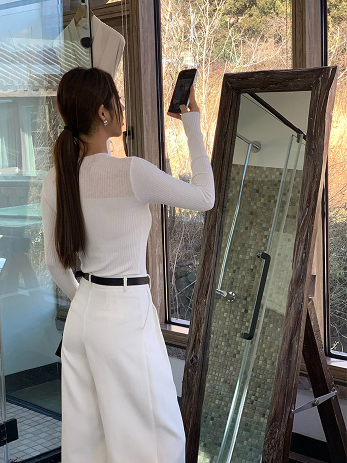 Knit Ribbed Crew Neck Asymmetric Top-Chicvia