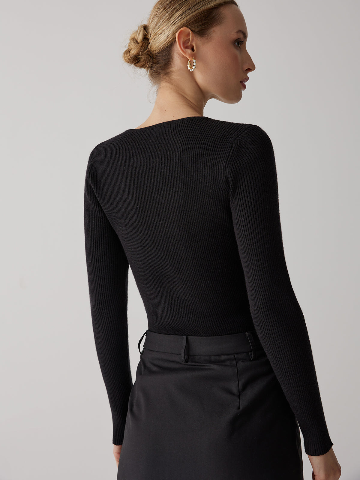 Patchwork Contrast Crew Neck Sweater-Chicvia