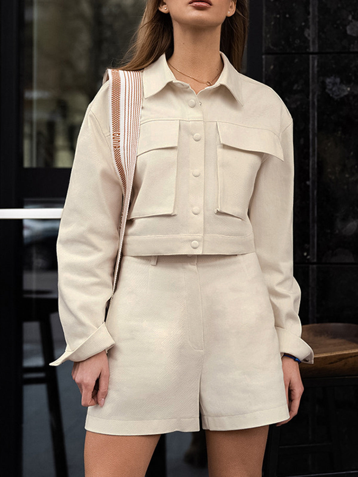 Pocket Button Shorts Set-Chicvia