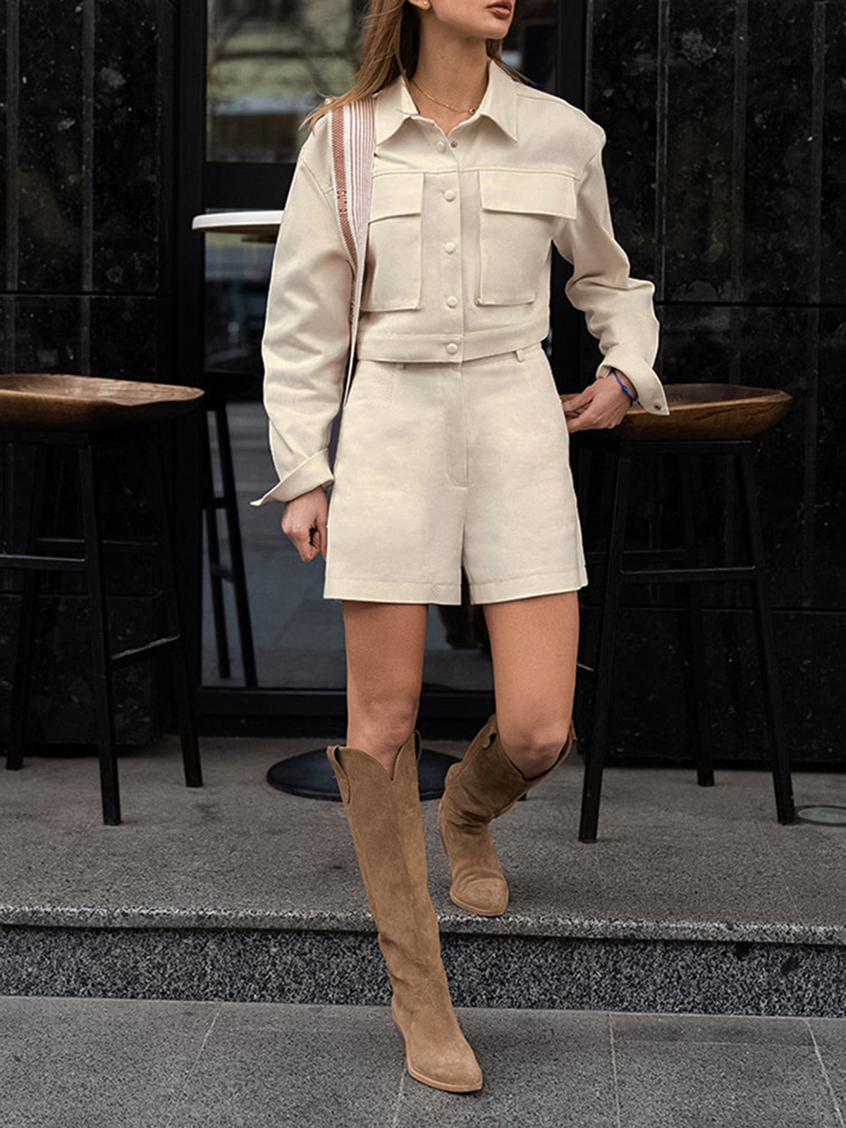 Pocket Button Shorts Set-Chicvia