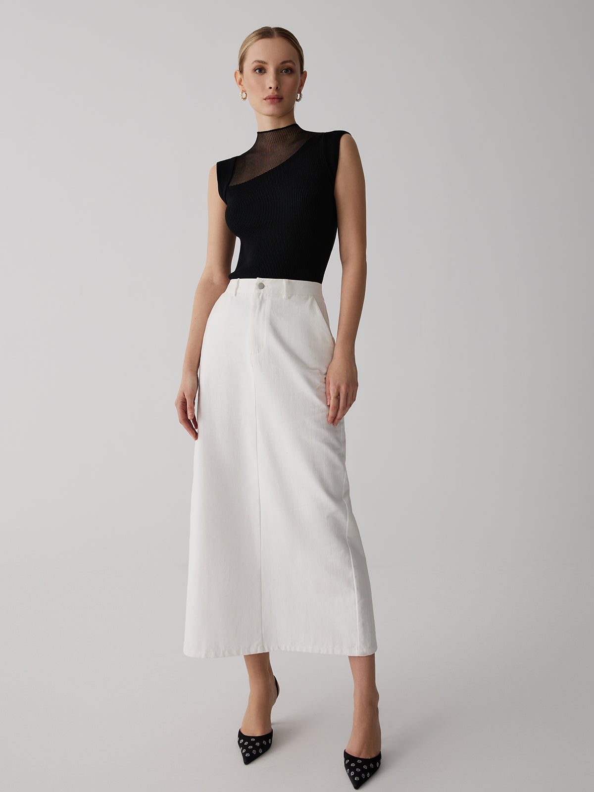 Mesh Patchwork Sleeveless Top-Chicvia