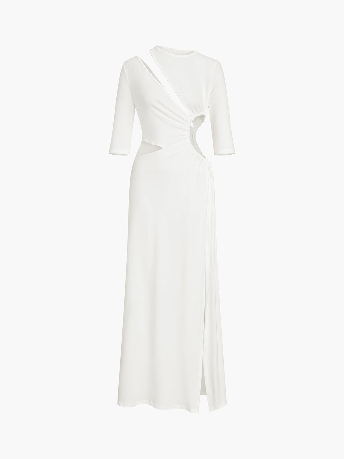 Cut Out Ruched Split Knit Maxi Dress-Chicvia