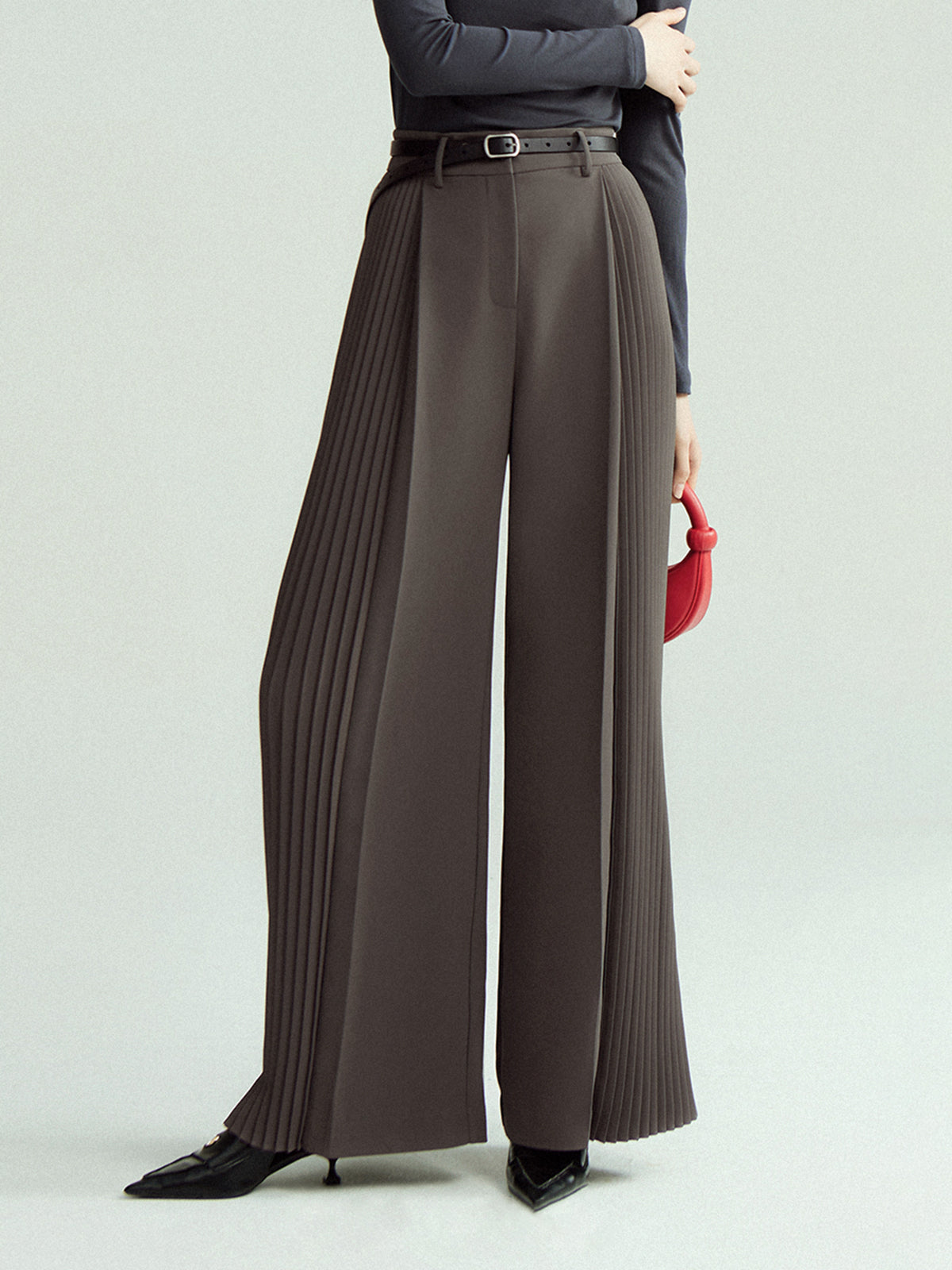 Pleated Wide Leg Pants Without Belt-Chicvia