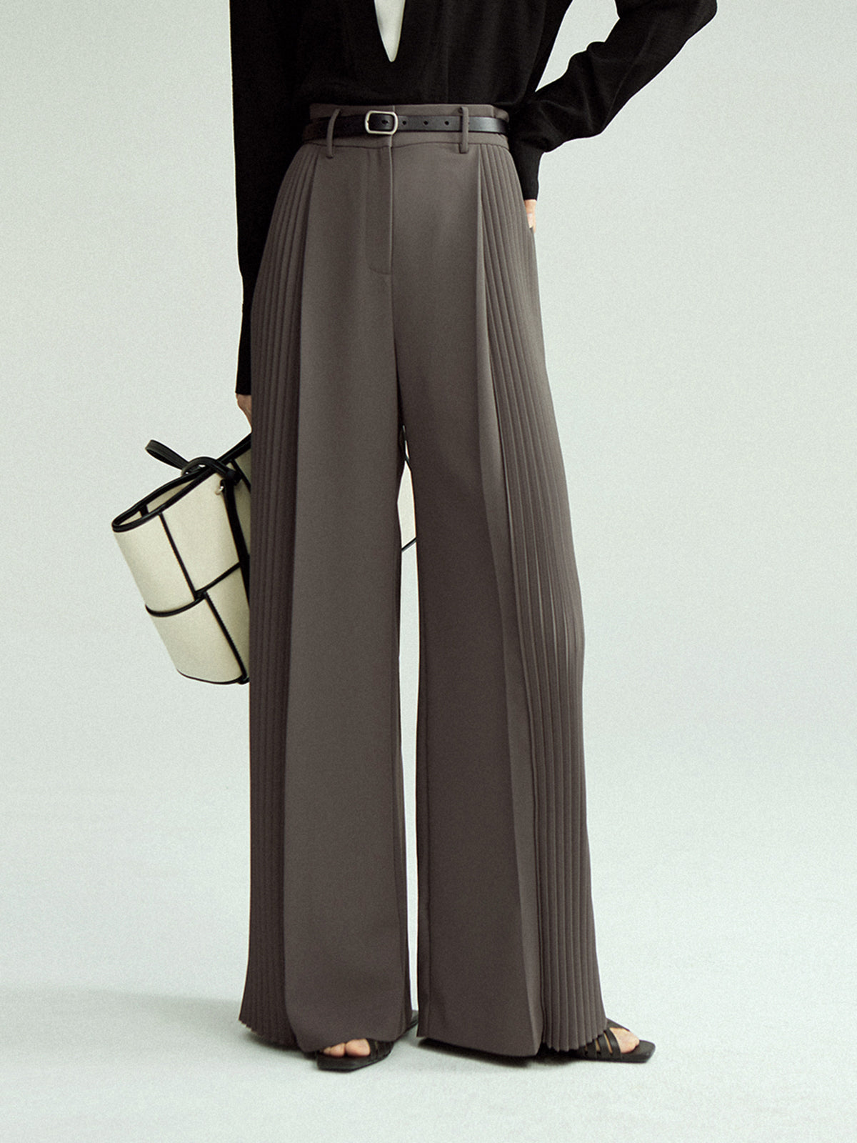 Pleated Wide Leg Pants Without Belt-Chicvia