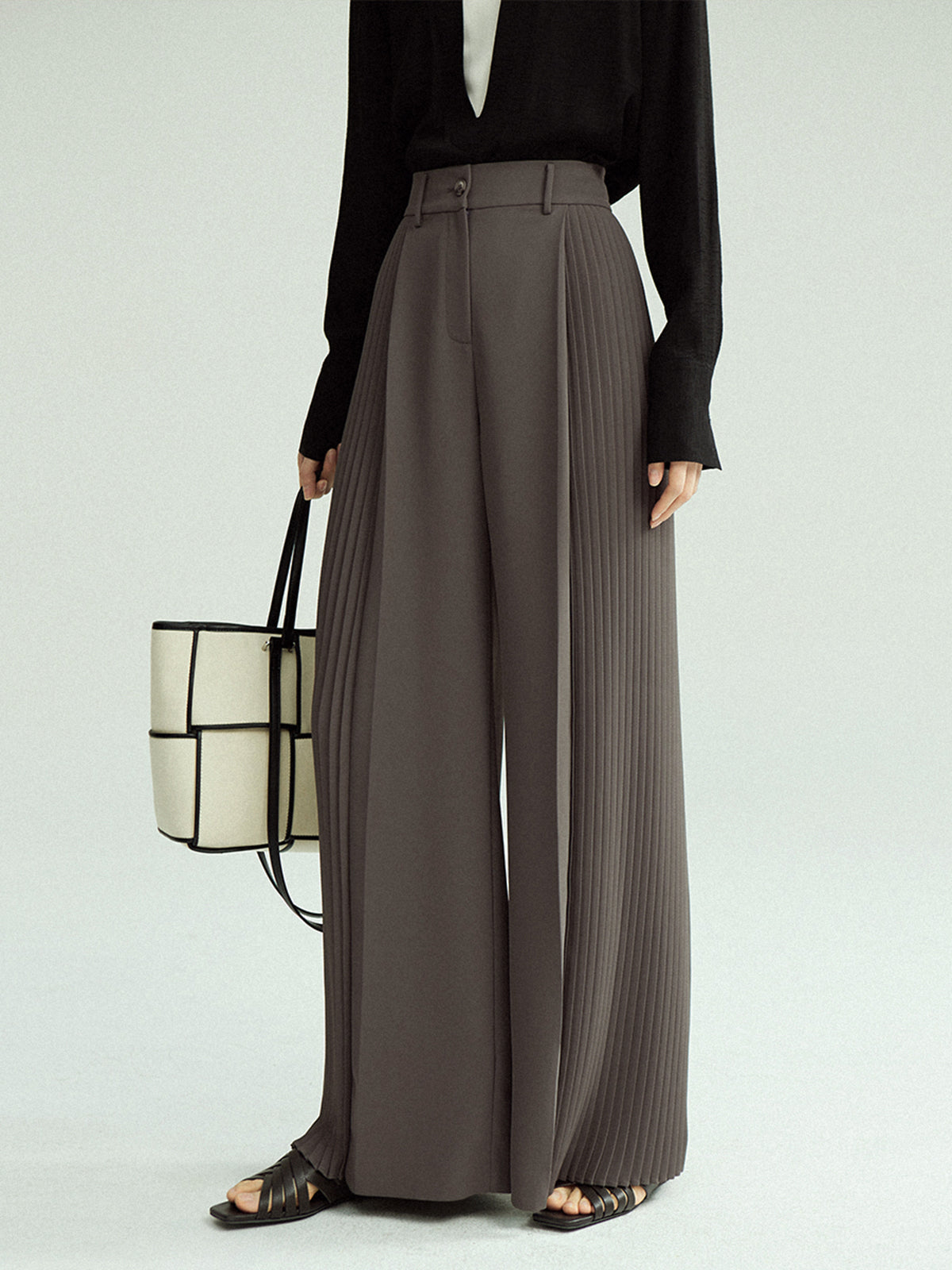 Pleated Wide Leg Pants Without Belt-Chicvia