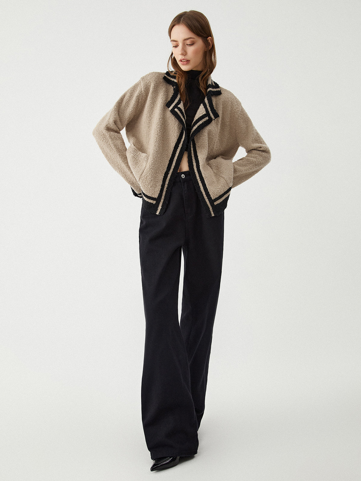 Contrast Trim Knit Cardigan-Chicvia