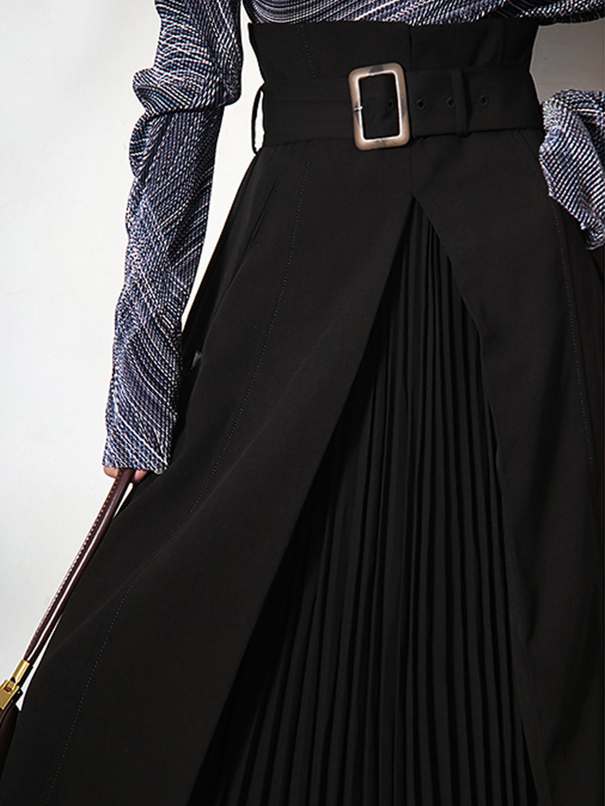 Irregular Package Belted Midi Skirt-Chicvia