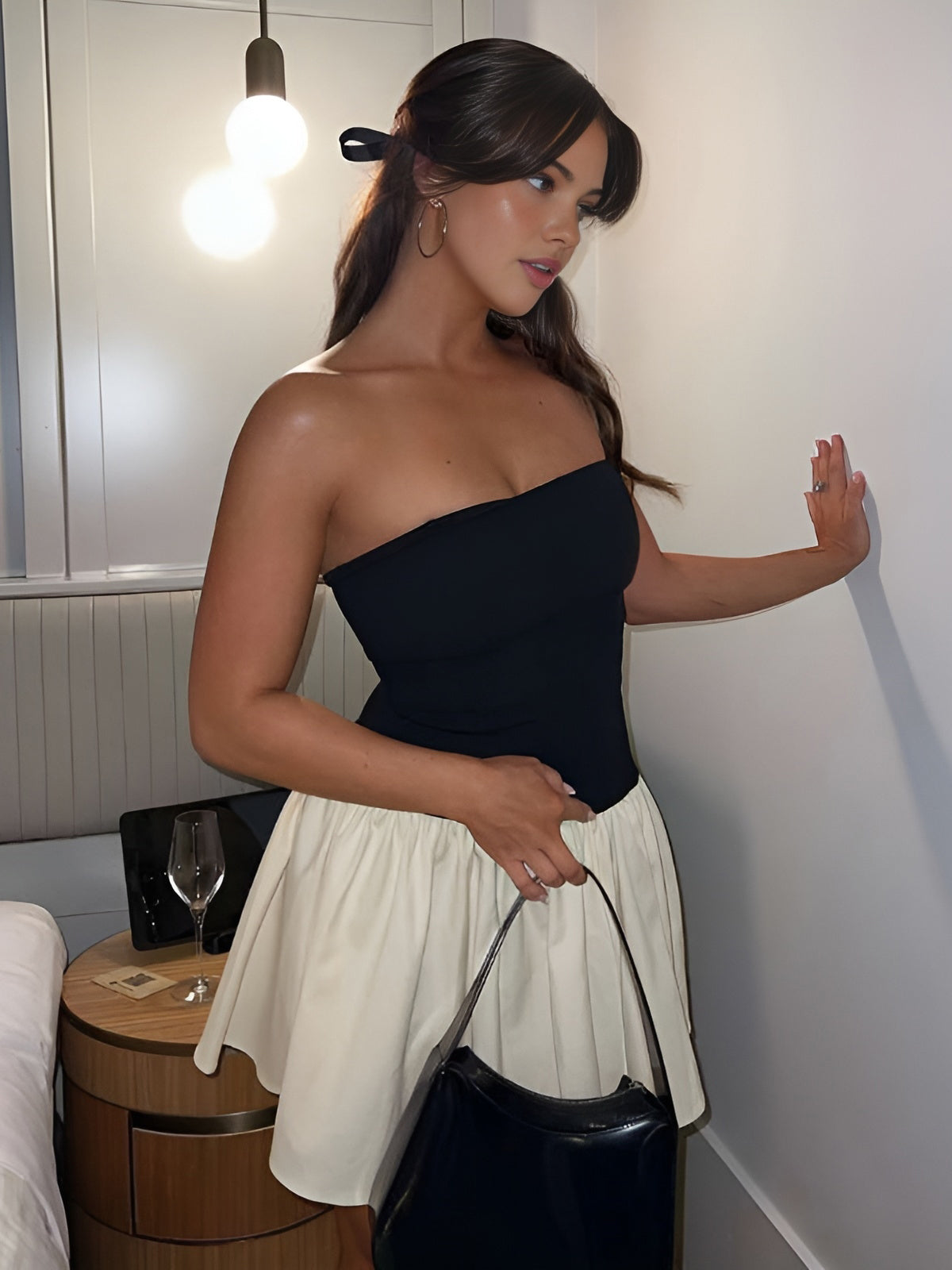 Patchwork Bustier Backless Short Dress-Chicvia