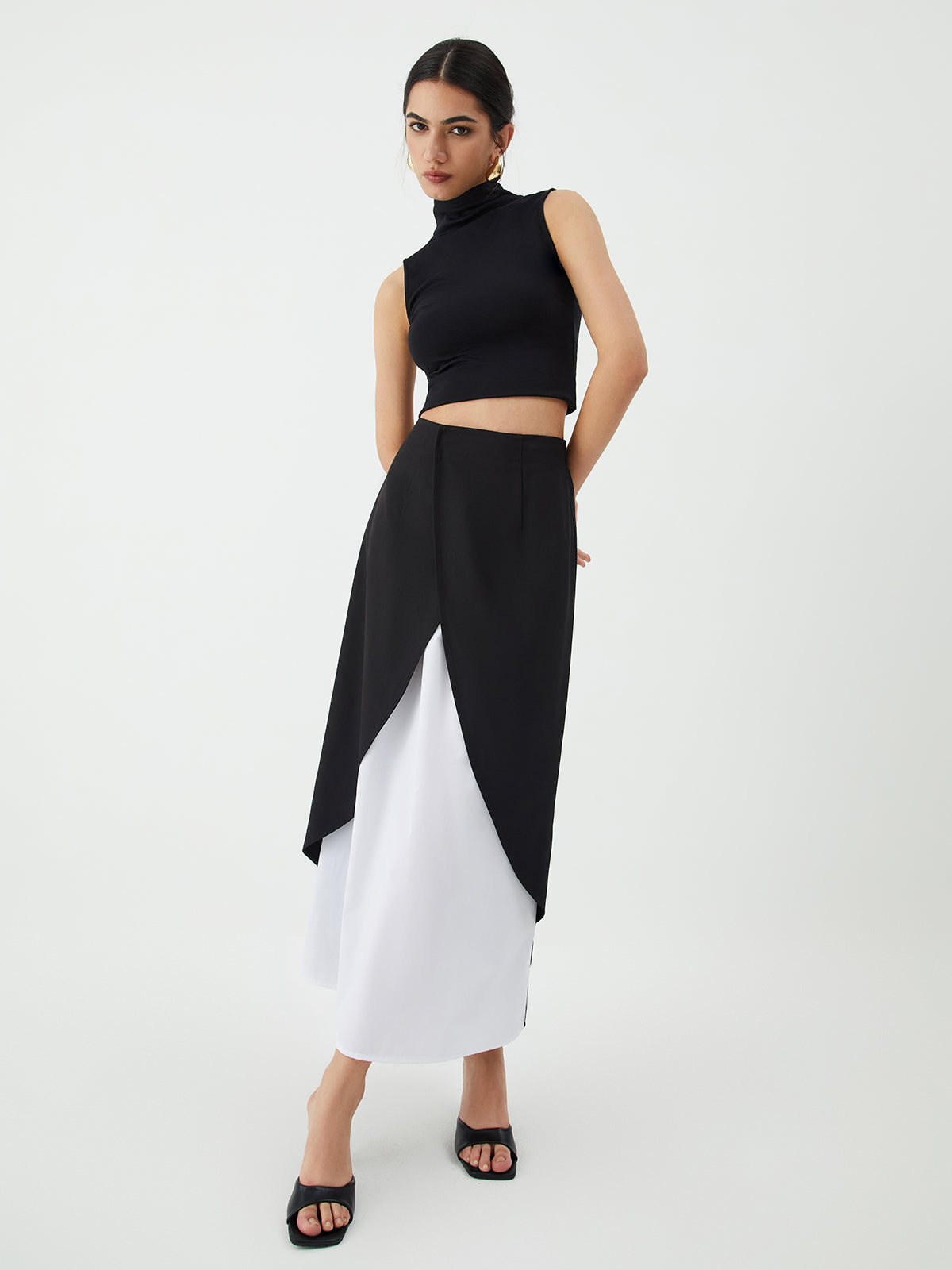Patchwork Split Maxi Skirt-Chicvia