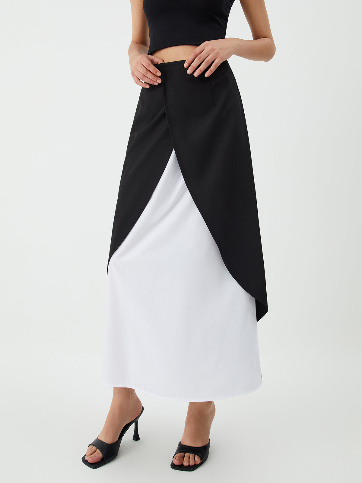 Patchwork Split Maxi Skirt-Chicvia