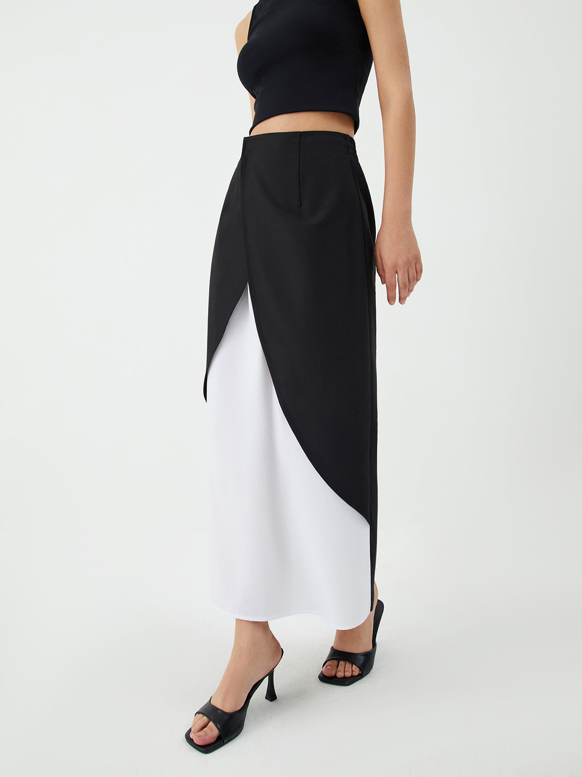 Patchwork Split Maxi Skirt-Chicvia
