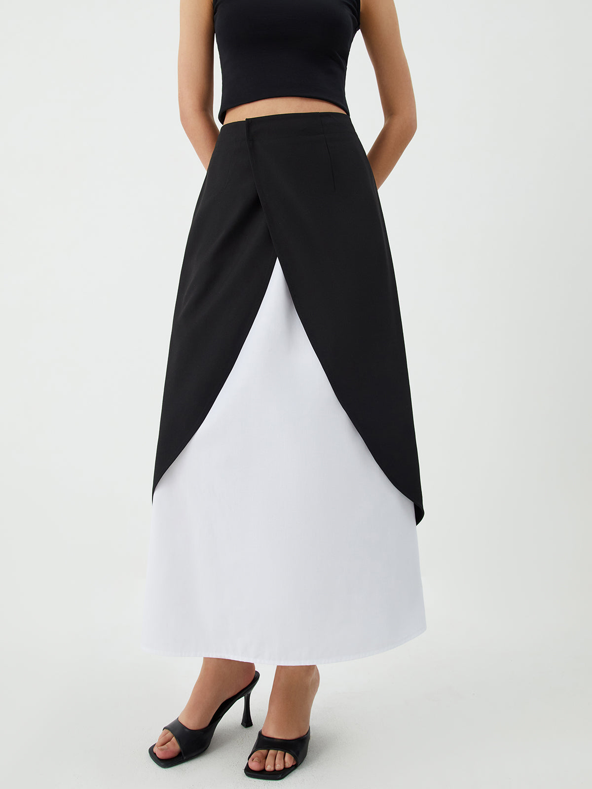 Patchwork Split Maxi Skirt-Chicvia