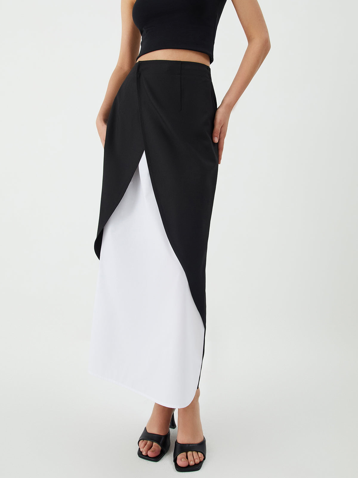 Patchwork Split Maxi Skirt-Chicvia