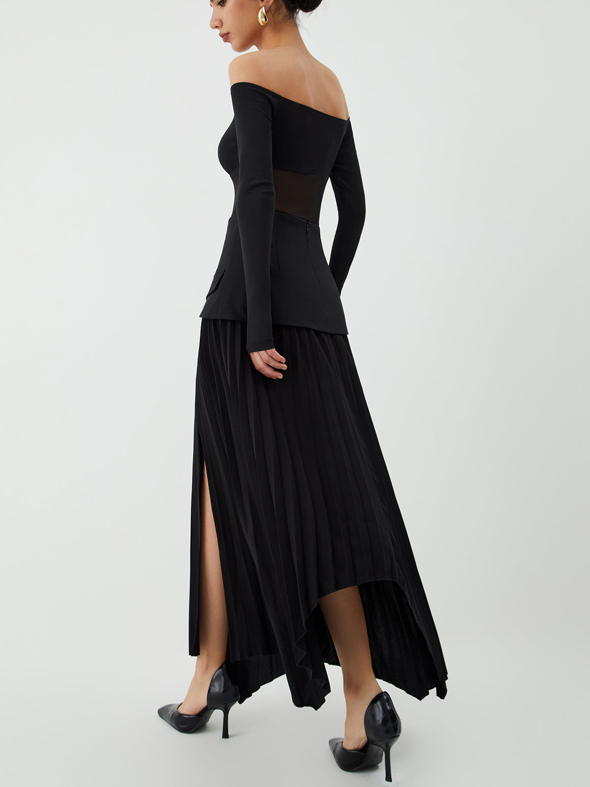 Patchwork Pleated Midi Skirt-Chicvia