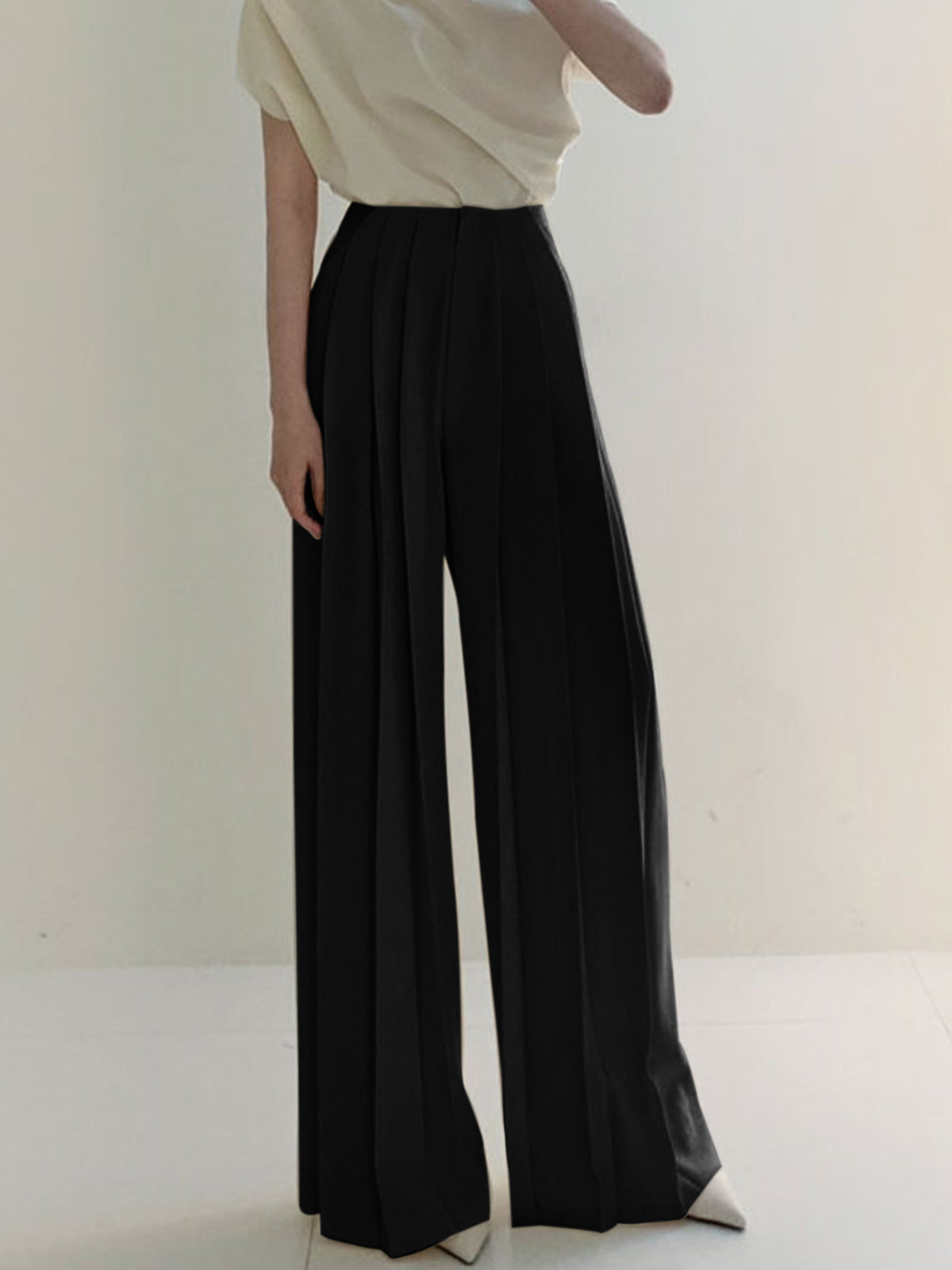 Pleated High Waist Wide Leg Pants-Chicvia