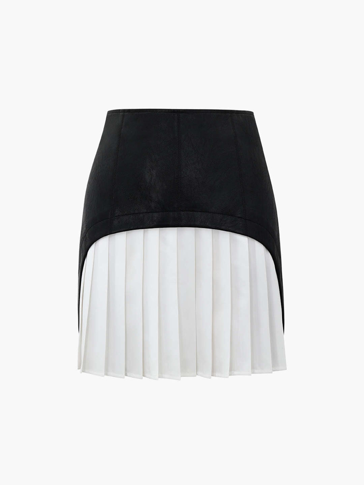 Faux Leather Patchwork Pleated Mini Skirt-Chicvia