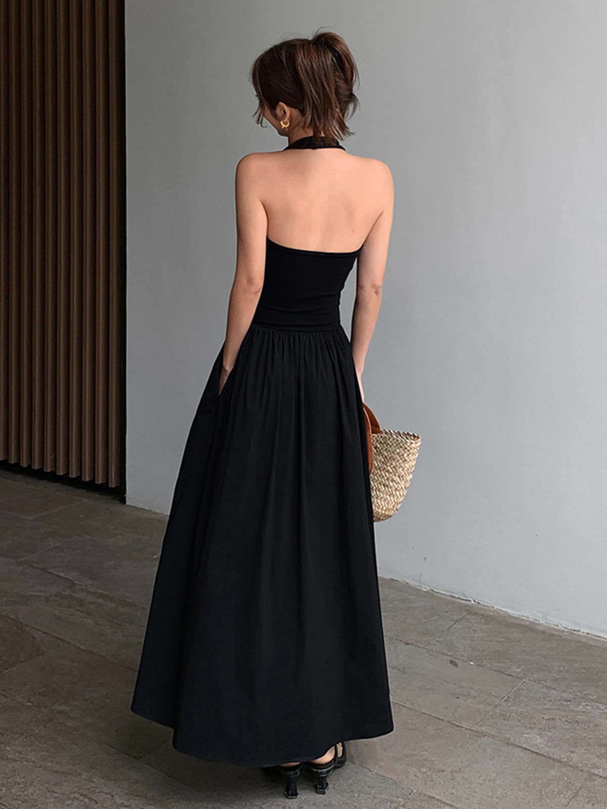 Minimalist Halter Backless Long Dress-Chicvia