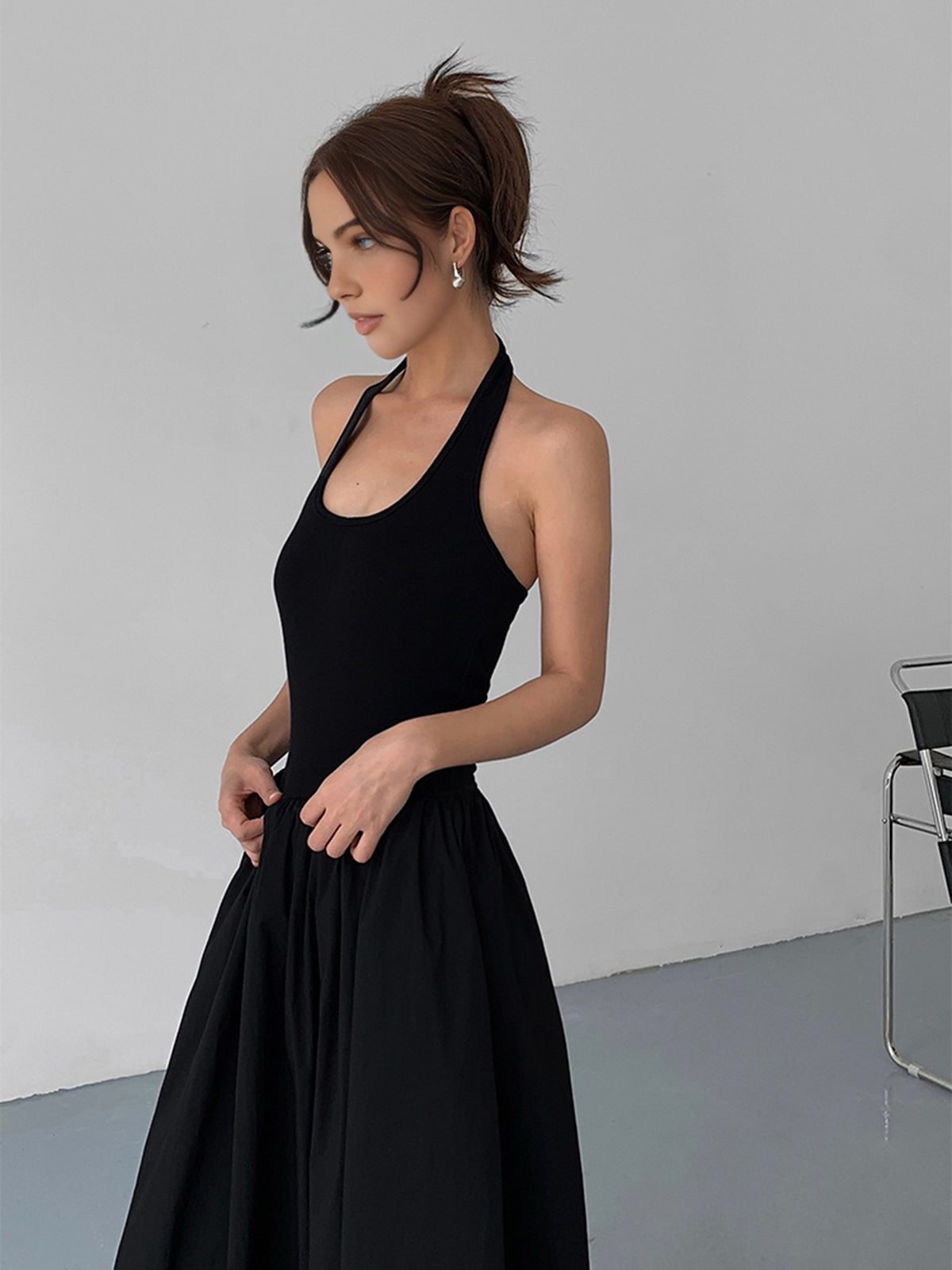 Minimalist Halter Backless Long Dress-Chicvia