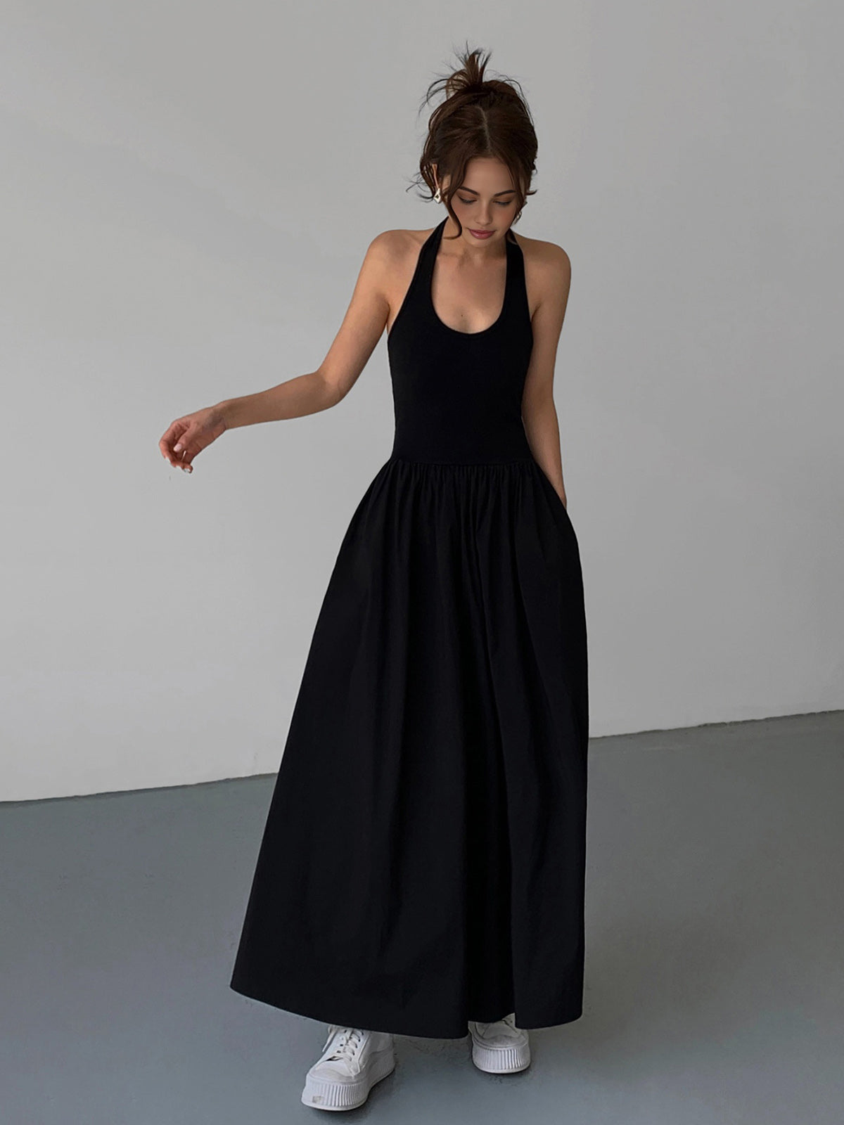 Minimalist Halter Backless Long Dress-Chicvia