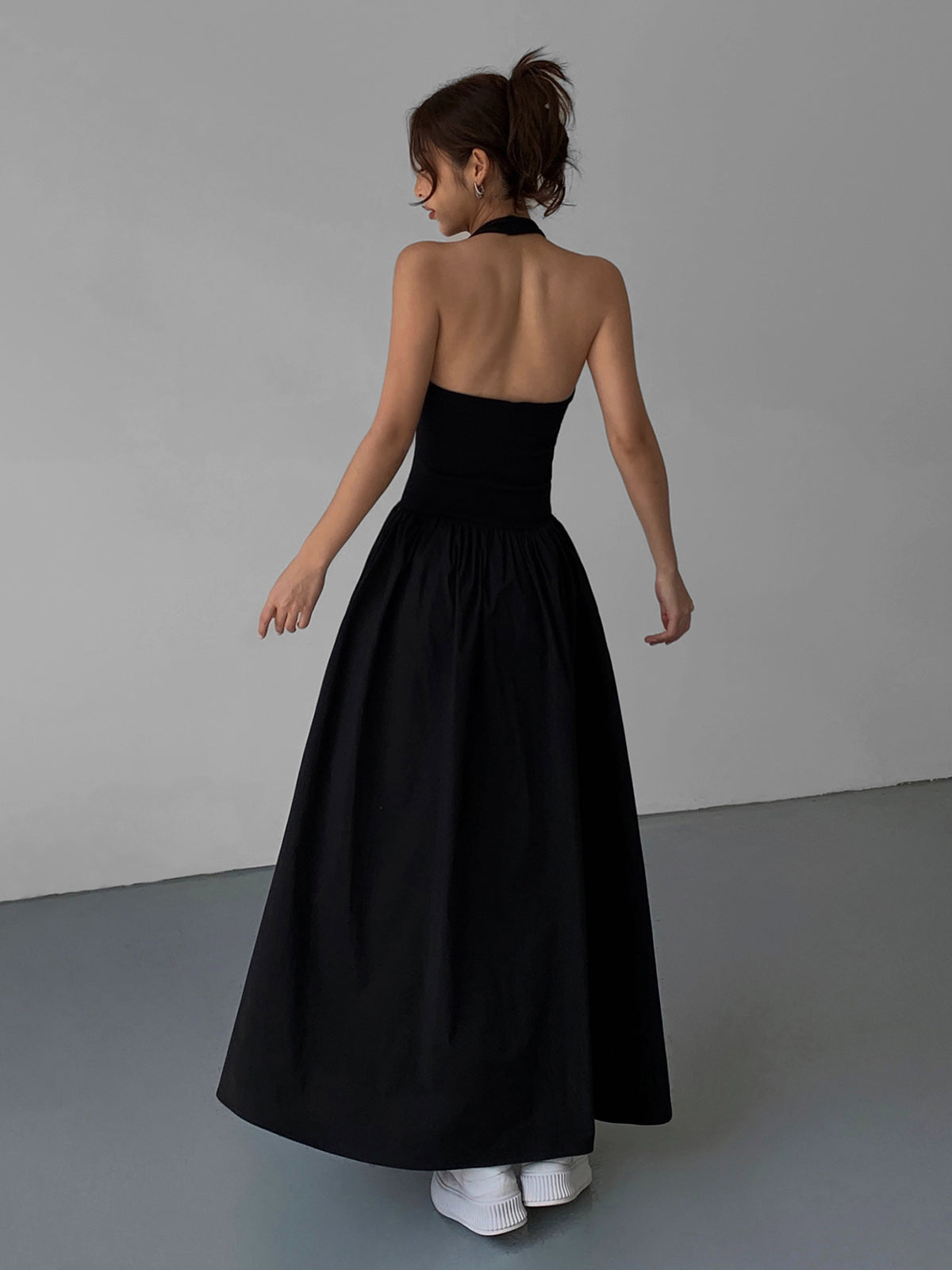 Minimalist Halter Backless Long Dress-Chicvia