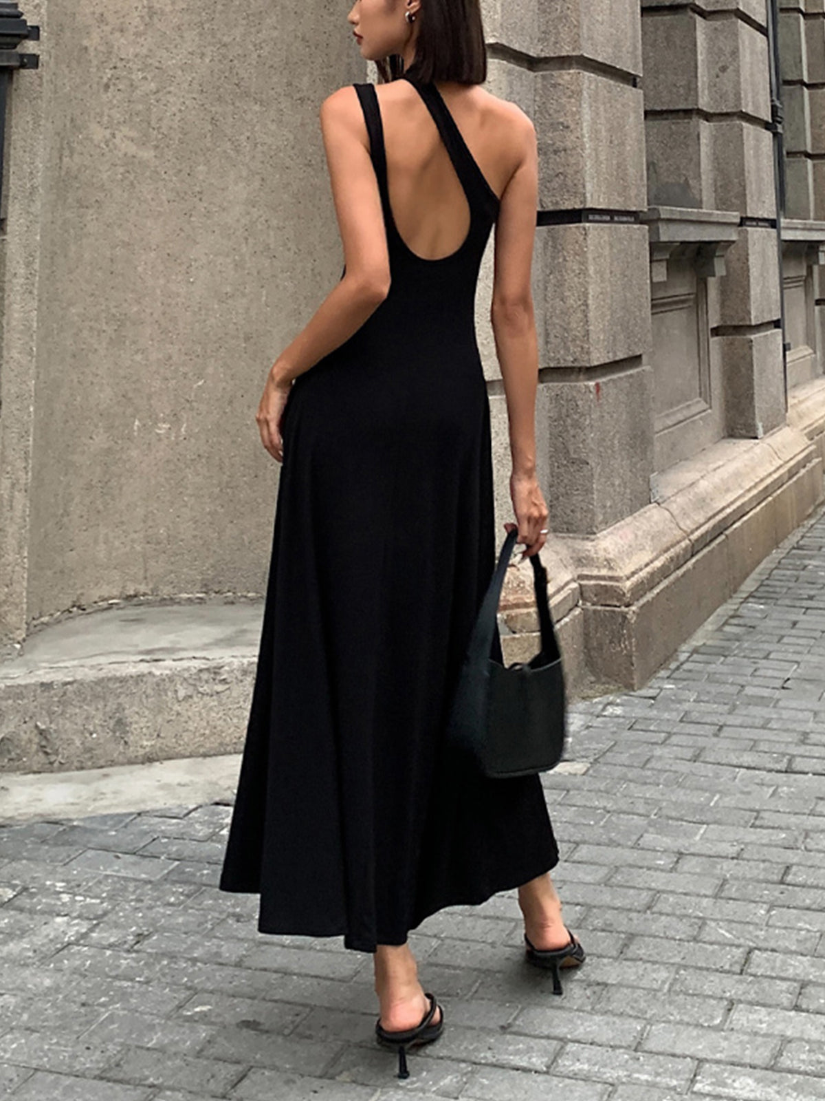 Cutout Backless Long Knit Dress-Chicvia