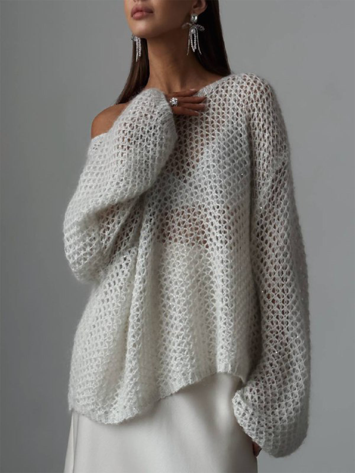 Oversized Long Sleeve Sweater-Chicvia