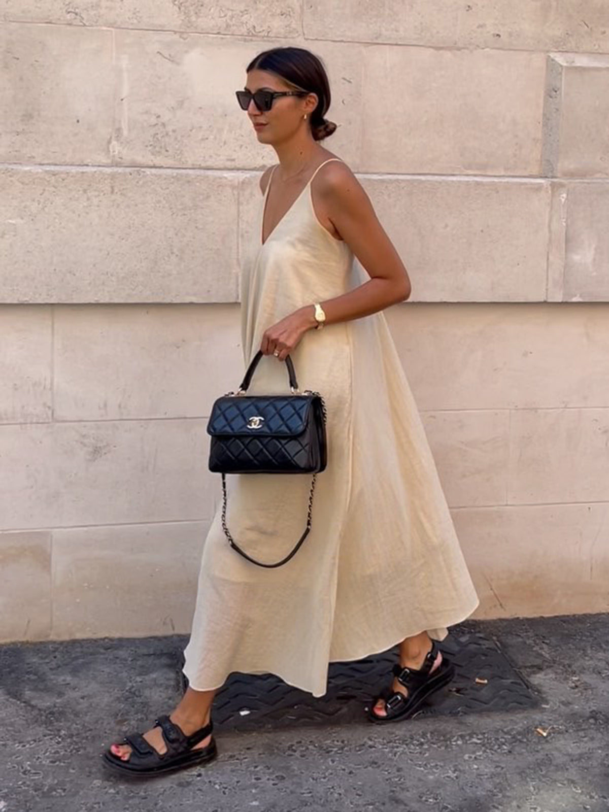 Double Layers V-neck Long Dress-Chicvia