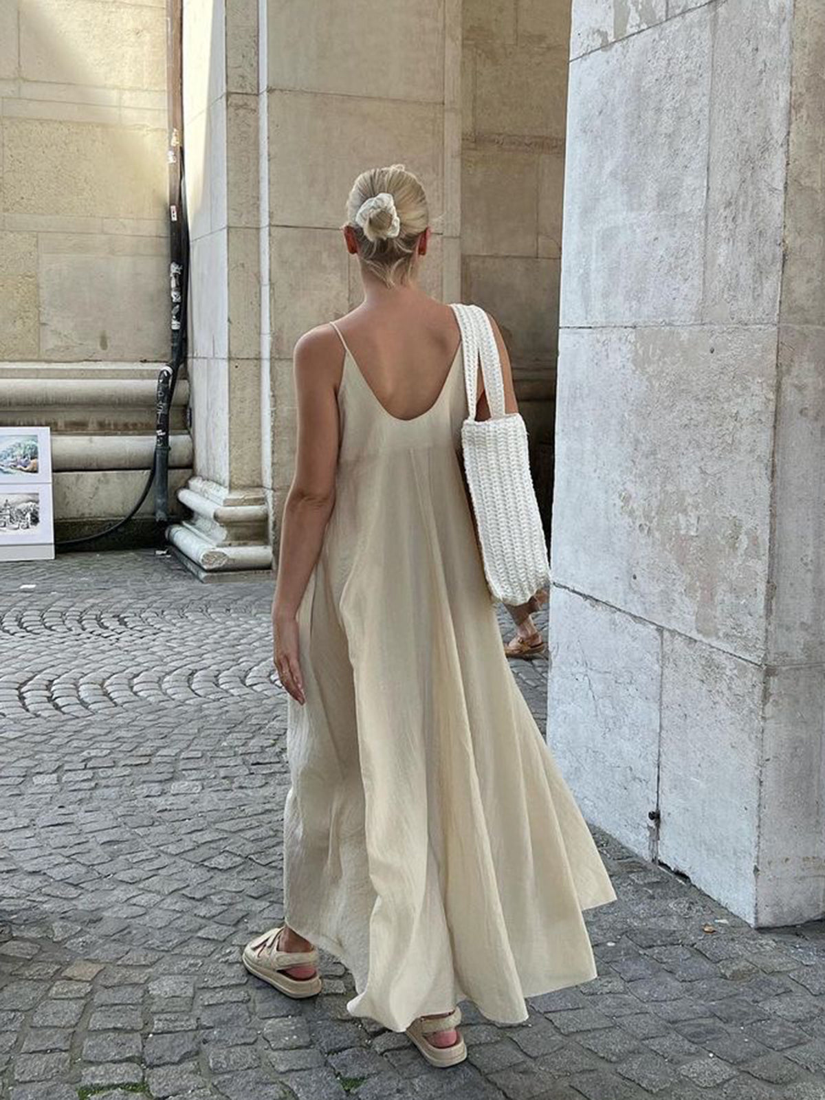 Double Layers V-neck Long Dress-Chicvia