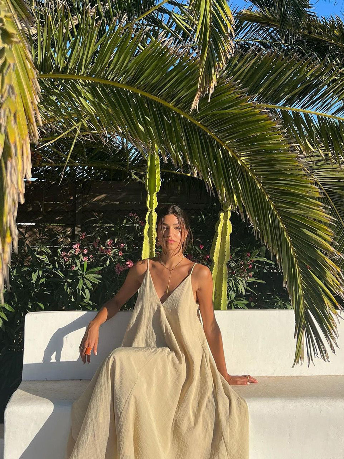 Double Layers V-neck Long Dress-Chicvia