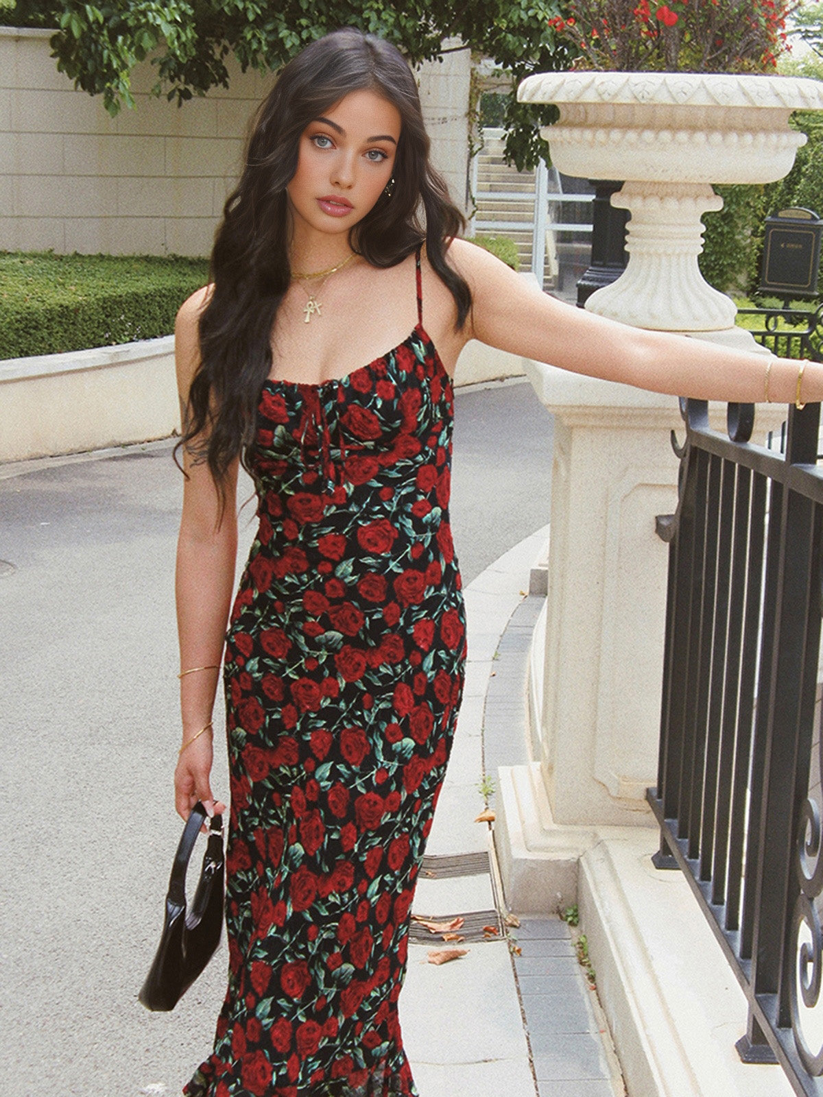 Bulgarian Roses Floral Cami Long Dress-Chicvia