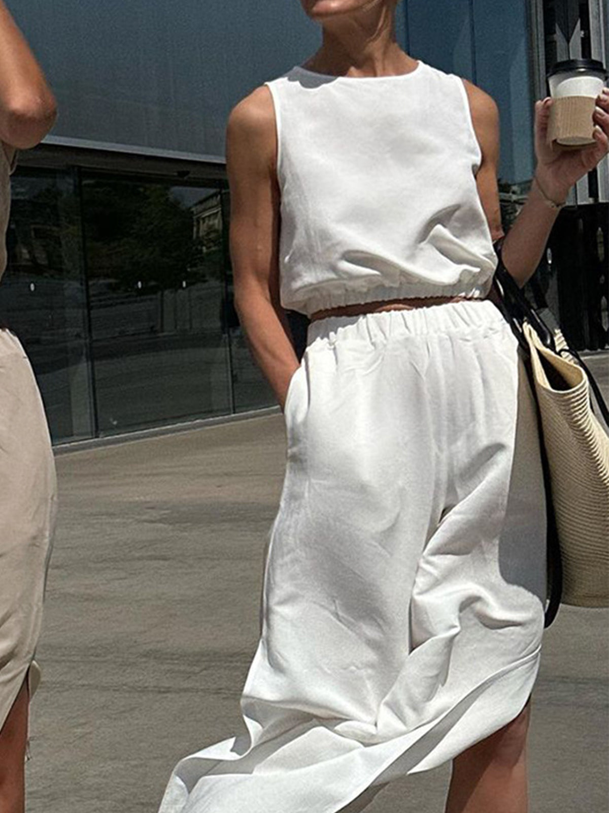 Minimalism Solid Split Pants Set-Chicvia