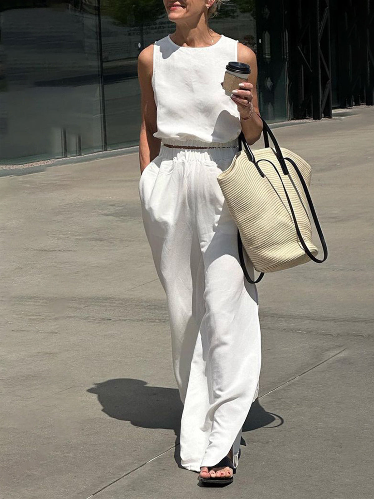 Minimalism Solid Split Pants Set-Chicvia